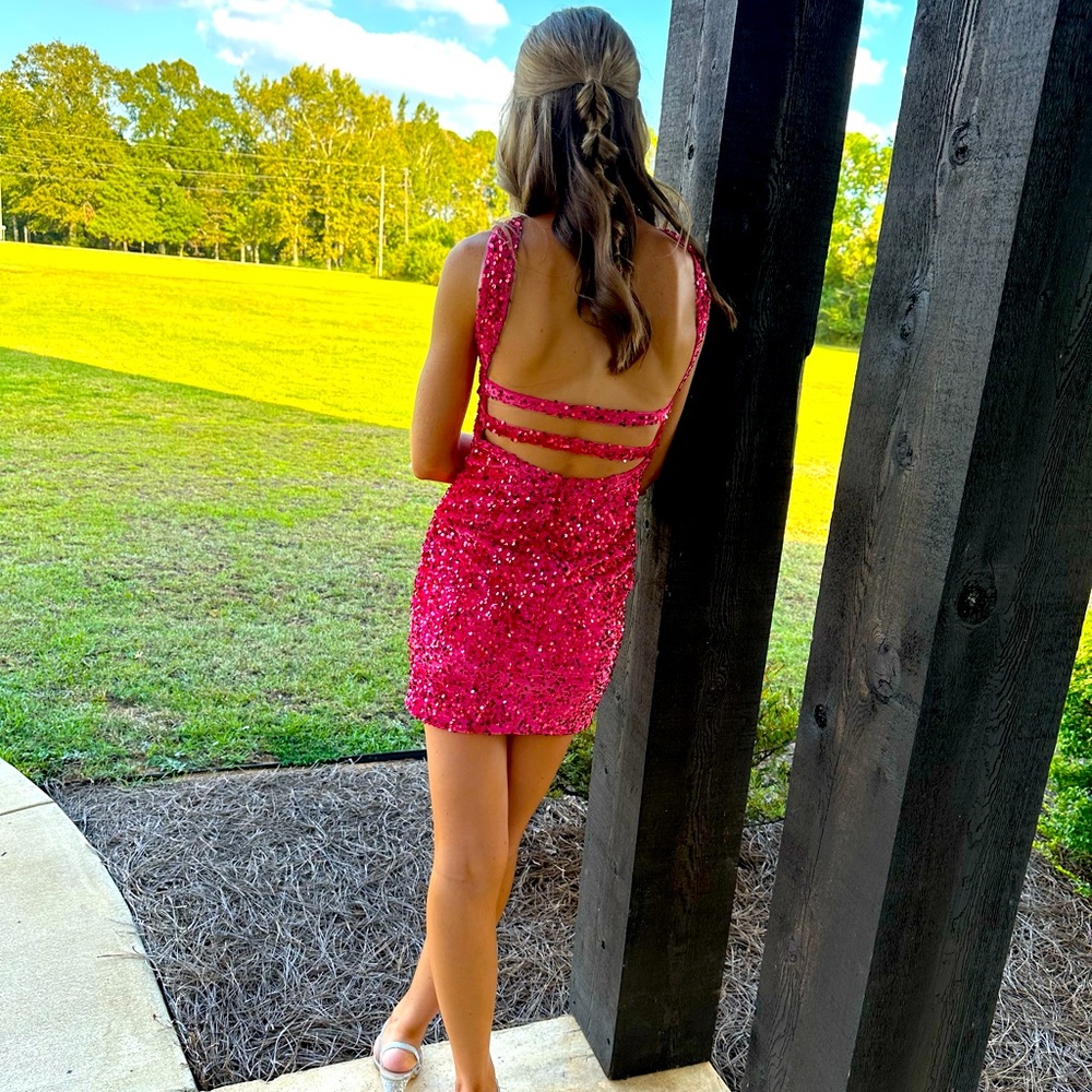 Hot pink sparkly homecoming dress
